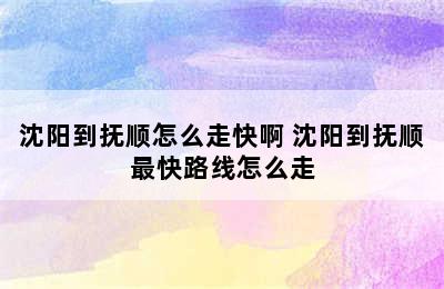 沈阳到抚顺怎么走快啊 沈阳到抚顺最快路线怎么走